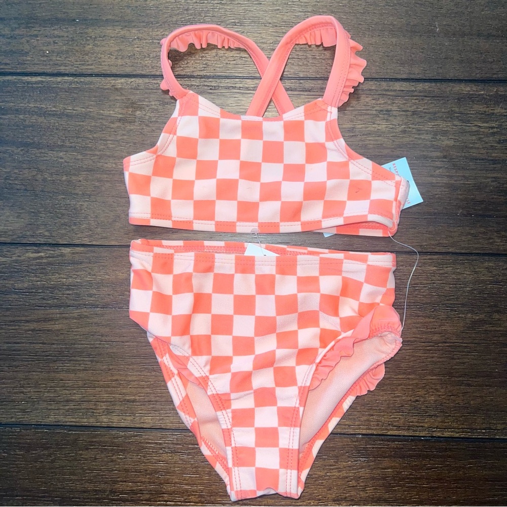 Cat & Jack Girl’s Swim Checkered Bikini Set - Orange (18 months)